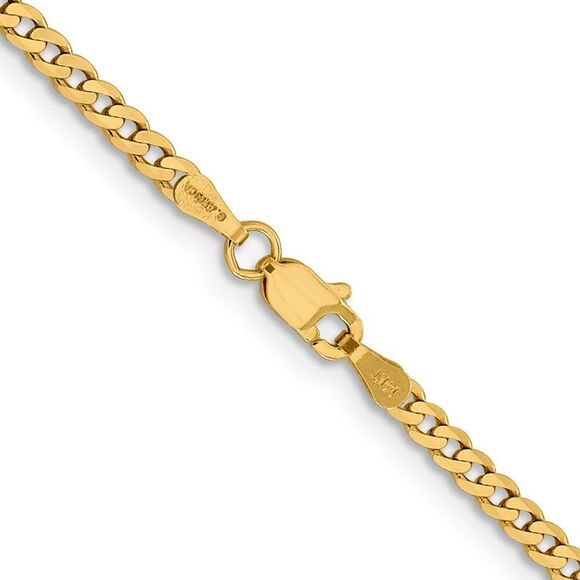 14k Yellow Gold 18 inch 2.3mm Flat Beveled Curb with Lobster Clasp Chain